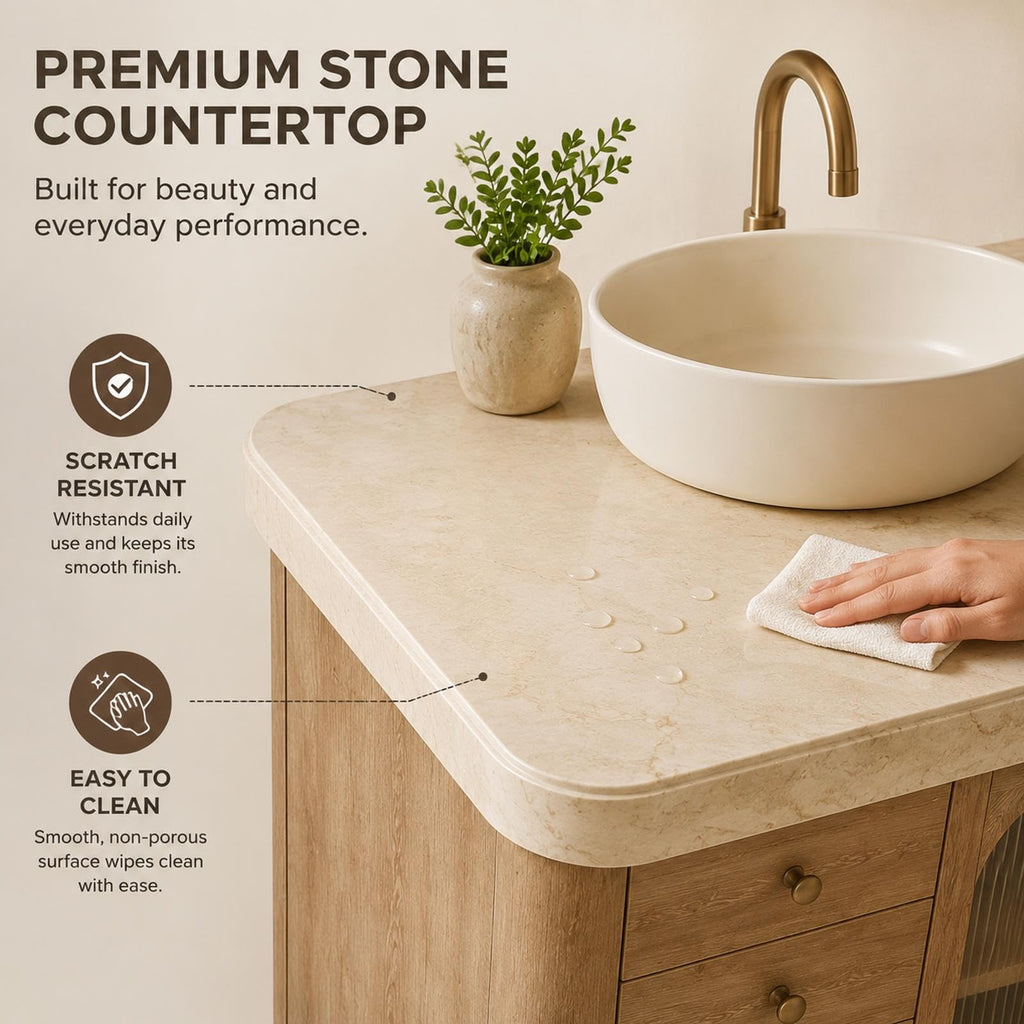 76 IN Freestanding Double Bathroom Vanity with Vessel Sinks & LED Mirror