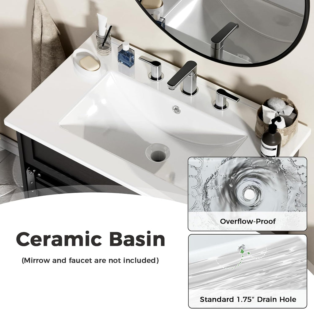 30" Bathroom Vanity with Sink, Sliding Barn Door & 3 Drawers