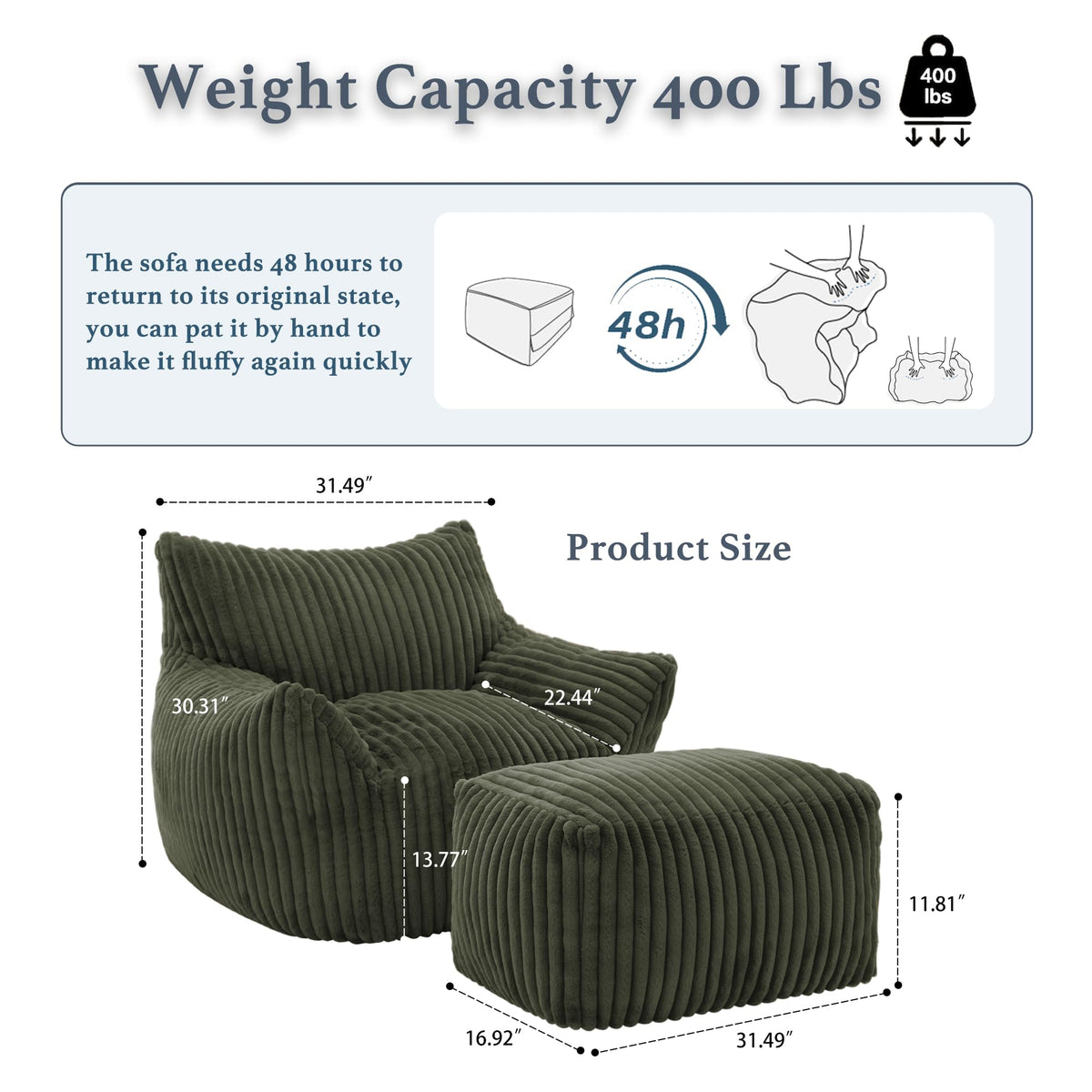 3-in-1 Giant Bean Bag Chair for Adults & Kids, Convertible Floor Sofa to Mattress, Memory Foam Beanbag Chair with Washable Cover, Multi Functional Lounge Couch for Bedroom, Living Room (Dark Grey)