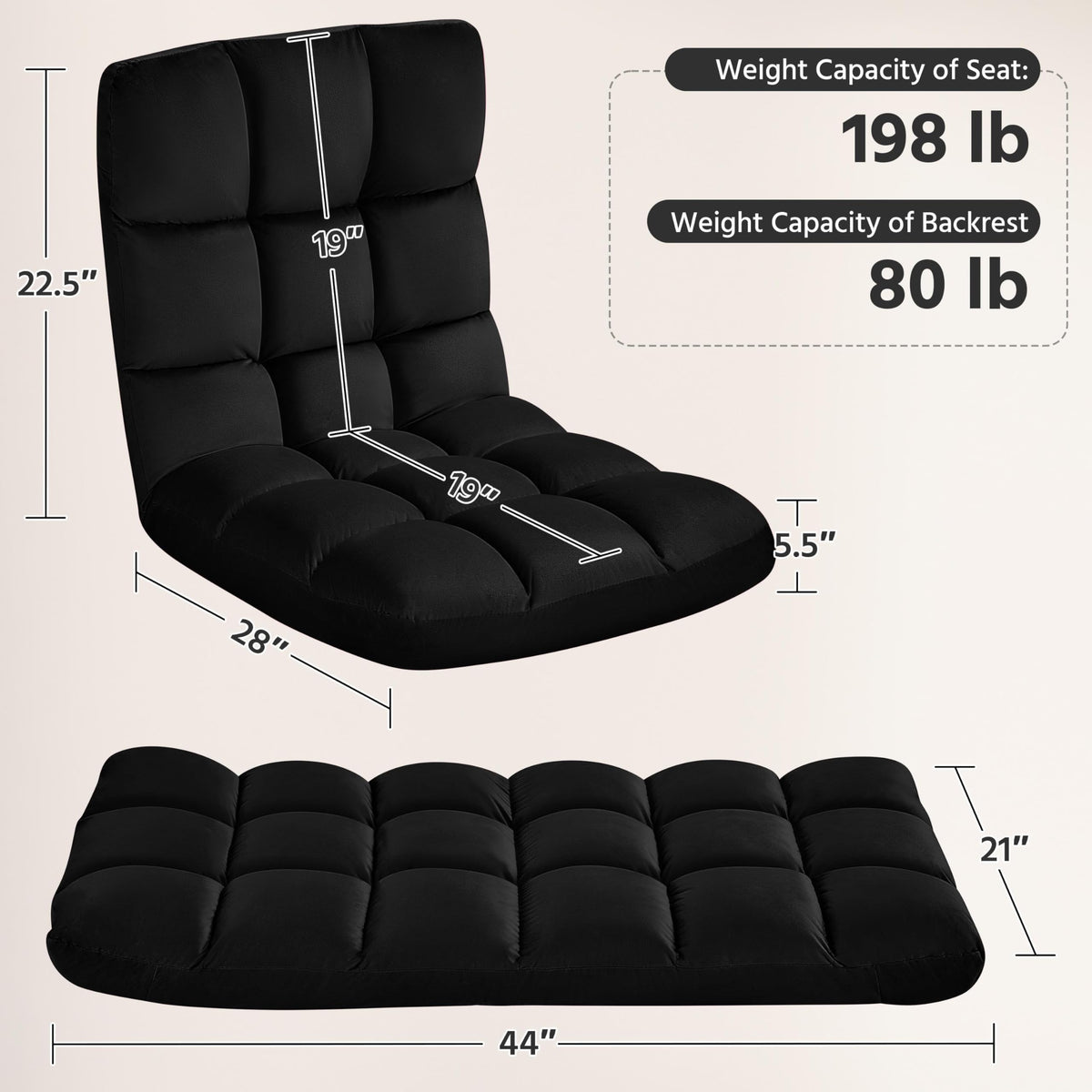 Yaheetech 14-Position Folding Floor Chairs with Back Support Black 2pcs