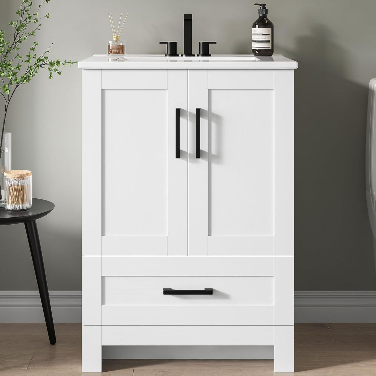 IRONCK 24" Bathroom Vanity with Sink, 1 Soft-Close Drawer & 2 Doors, White
