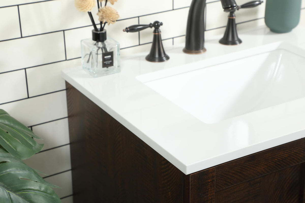 18" Pre-Assembled Bathroom Vanity with Sink, Engineered Wood, Ivory White Engineered Marble Countertop Included, Single Oval Porcelain Sink, 1 Soft-Close Drawers, Expresso