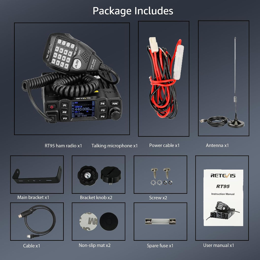 Retevis RT95 Dual Band Mobile Radio, Ham Radio Base Station Starter kit