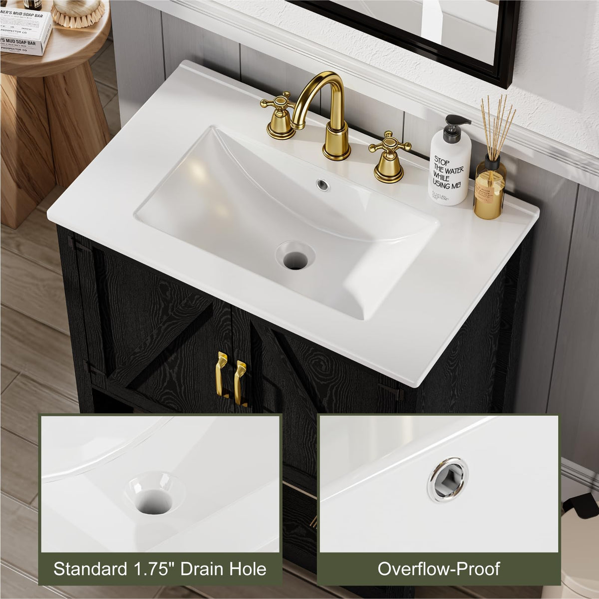 30" Bathroom Vanity with Sink, Modern Bathroom Cabinet, White