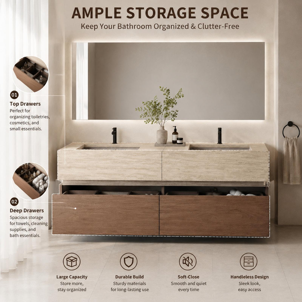72 in Double-Sink Freestanding Bathroom Vanity with LED Mirror