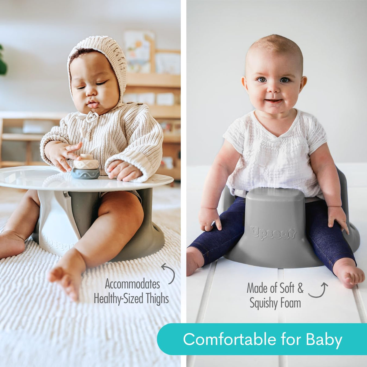 Upseat â The Original Ergonomic Baby Floor & Booster Seat with Tray, Developed with Physical Therapists for Upright Posture & Healthy Hip Development, 4â24 Months, Extra-Large Tray (Sage)