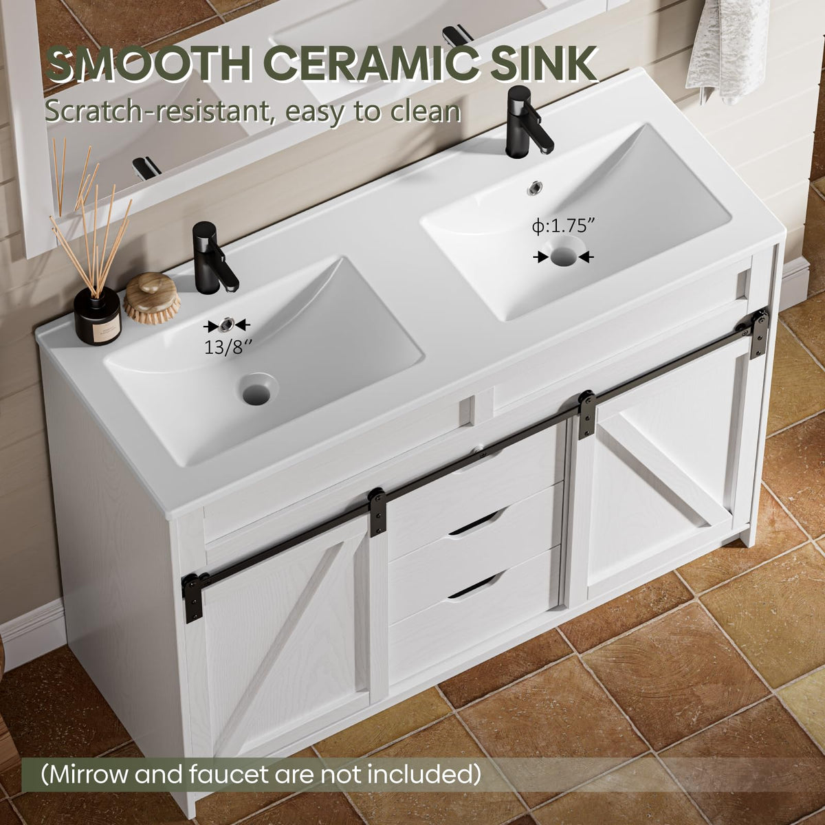 30" Bathroom Vanity with Sink, Sliding Barn Door & 3 Drawers