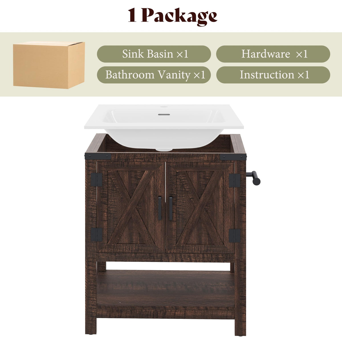 AMERLIFE 48" White Farmhouse Sink Bathroom Vanity, Solid White Top