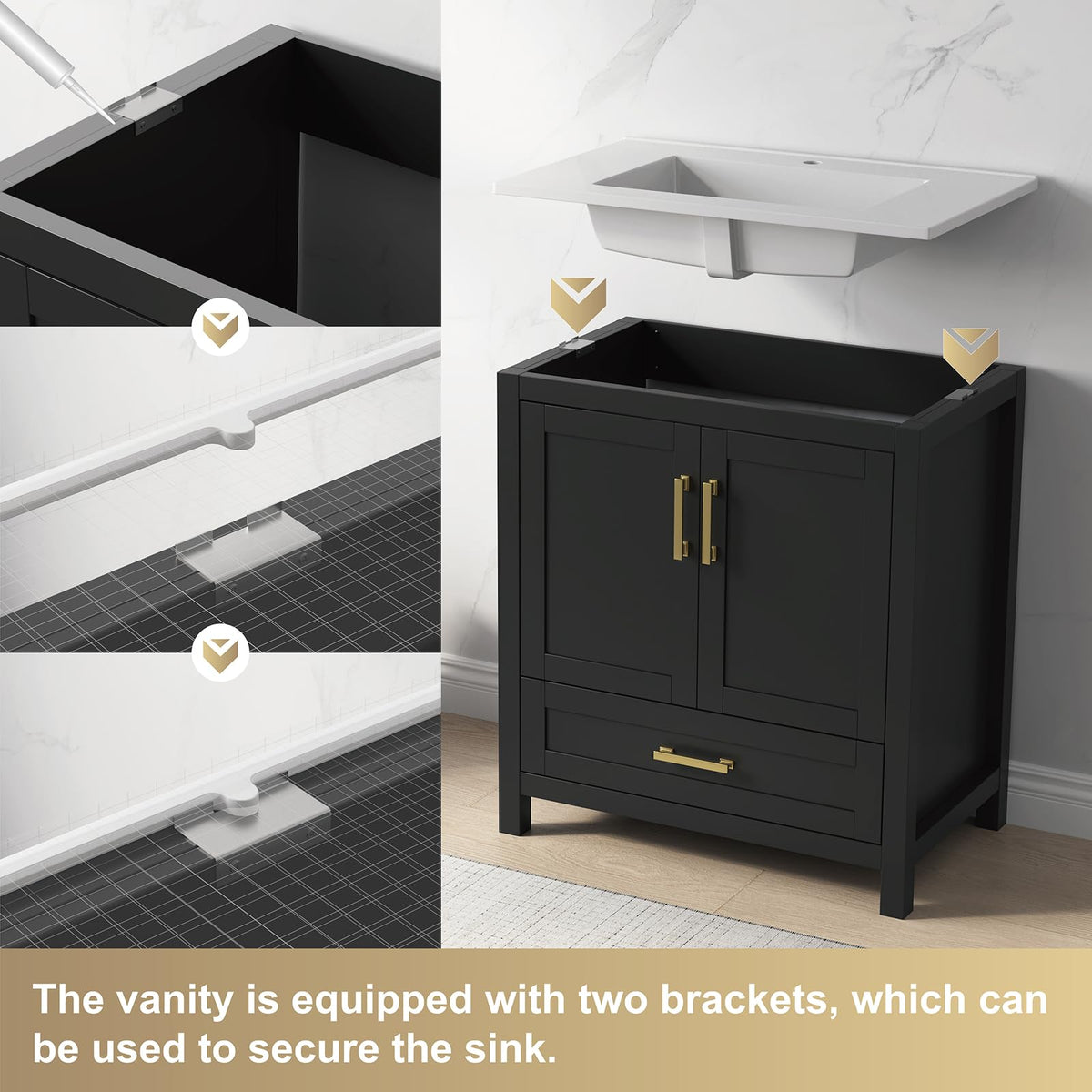 36 Inch Modern Bathroom Vanity with Sink, Black