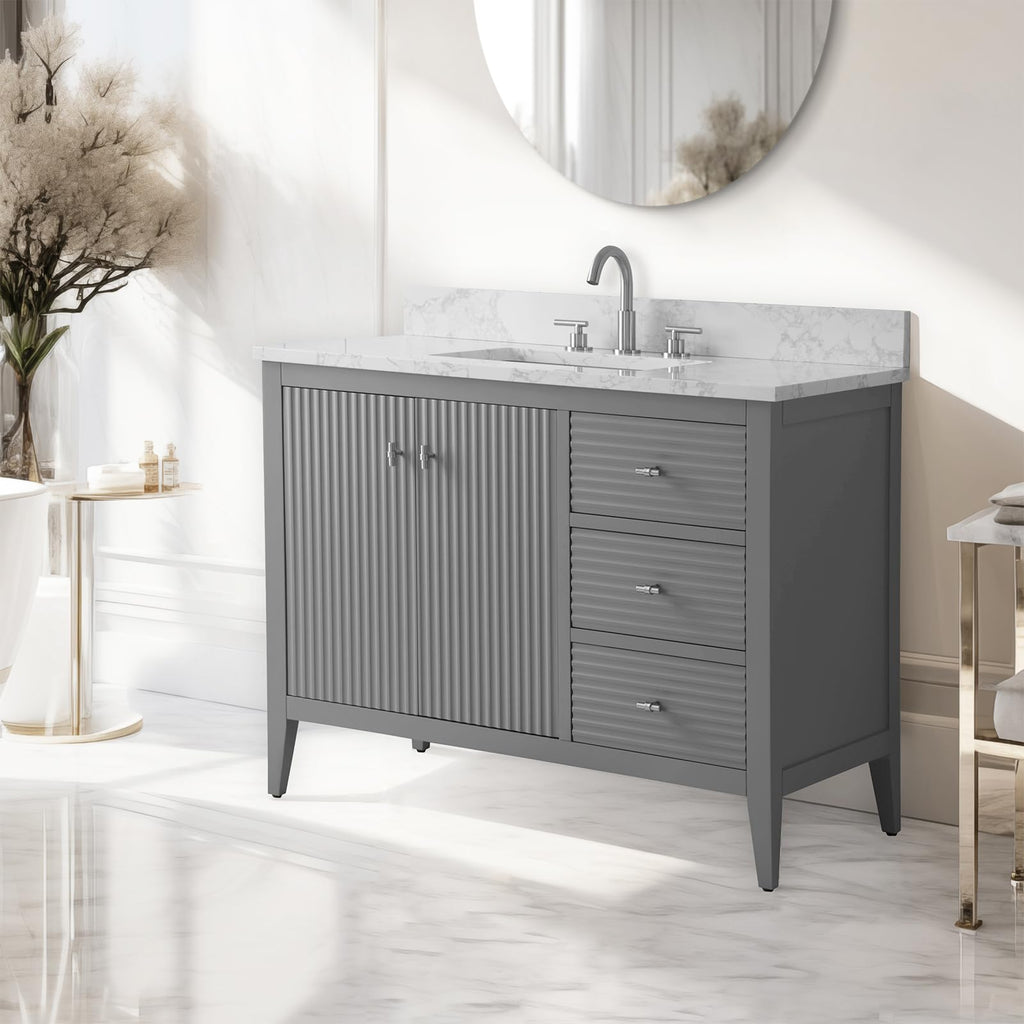 Vanity Art 84 inch Bathroom Vanity with Double Sink & Ceramic Top, Vanity Cabinet with Soft-Closing Door, Solid Wood Frame, Linear Pattern, Walnut, Golden Brushed Handware,Vintage Green