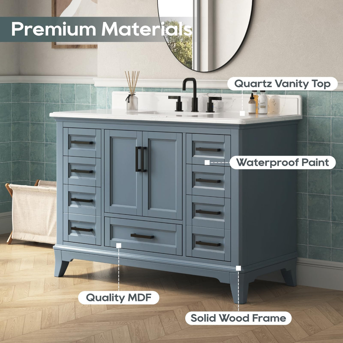 42 Inch Bathroom Vanity with Sink, Pre Assembled, White