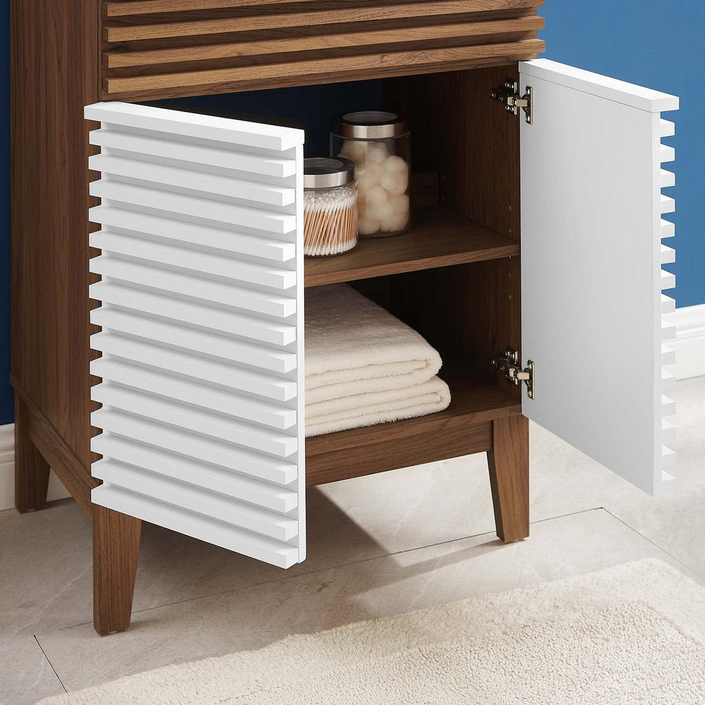 Modway Render Mid-Century Bathroom Vanity With Sink in Walnut White,24 Inch