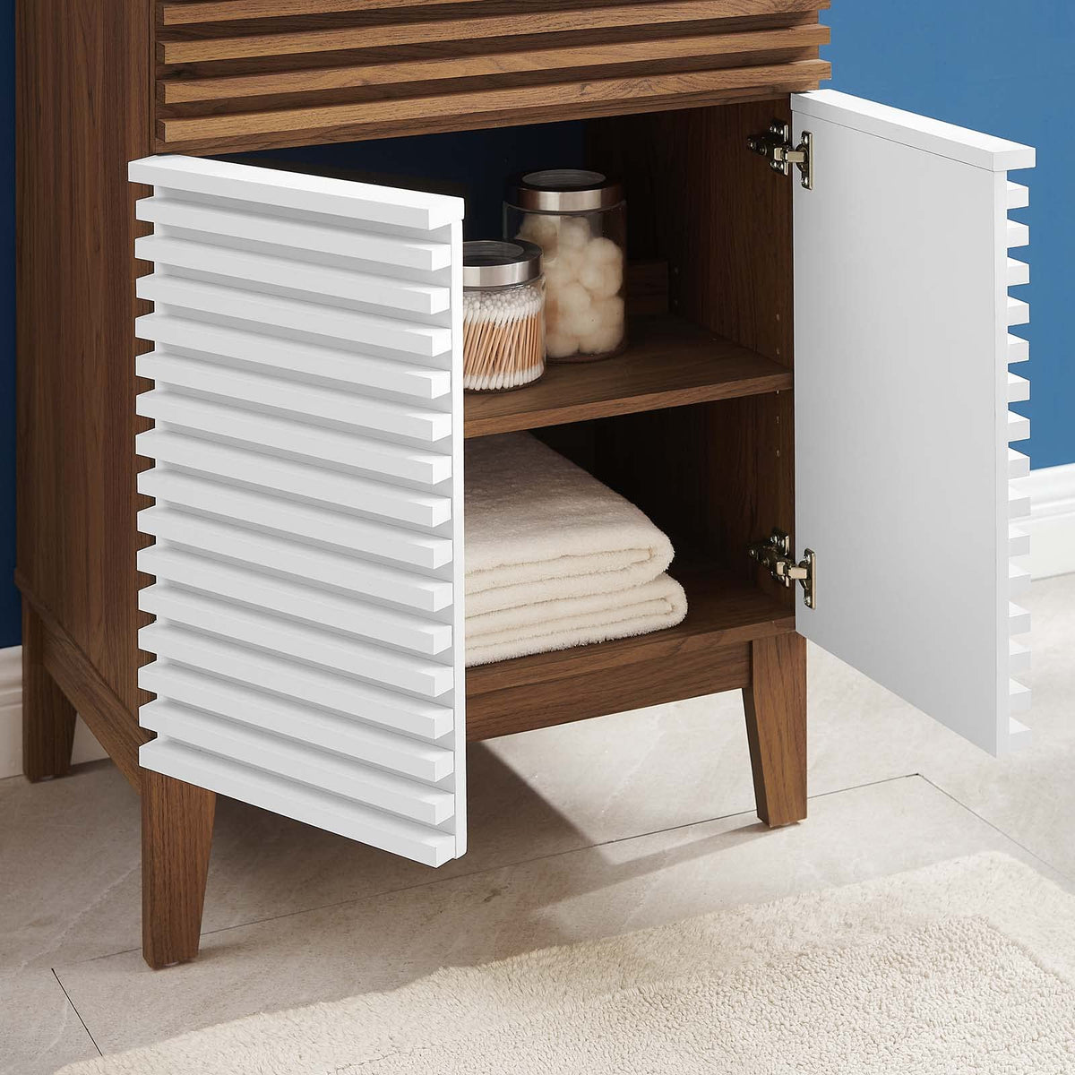 Modway Render Mid-Century Bathroom Vanity With Sink in Walnut White,24 Inch