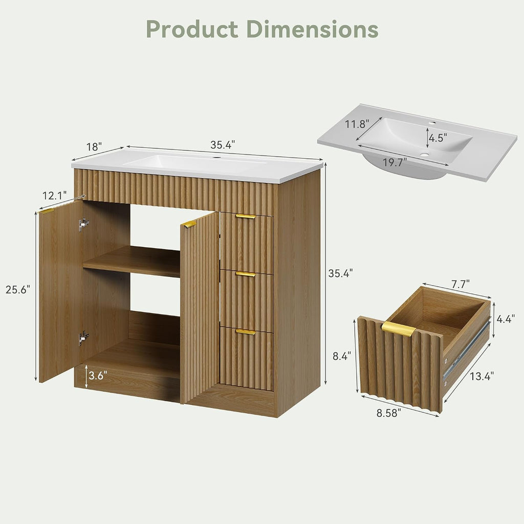 36" Bathroom Vanity with Sink Modern Oak