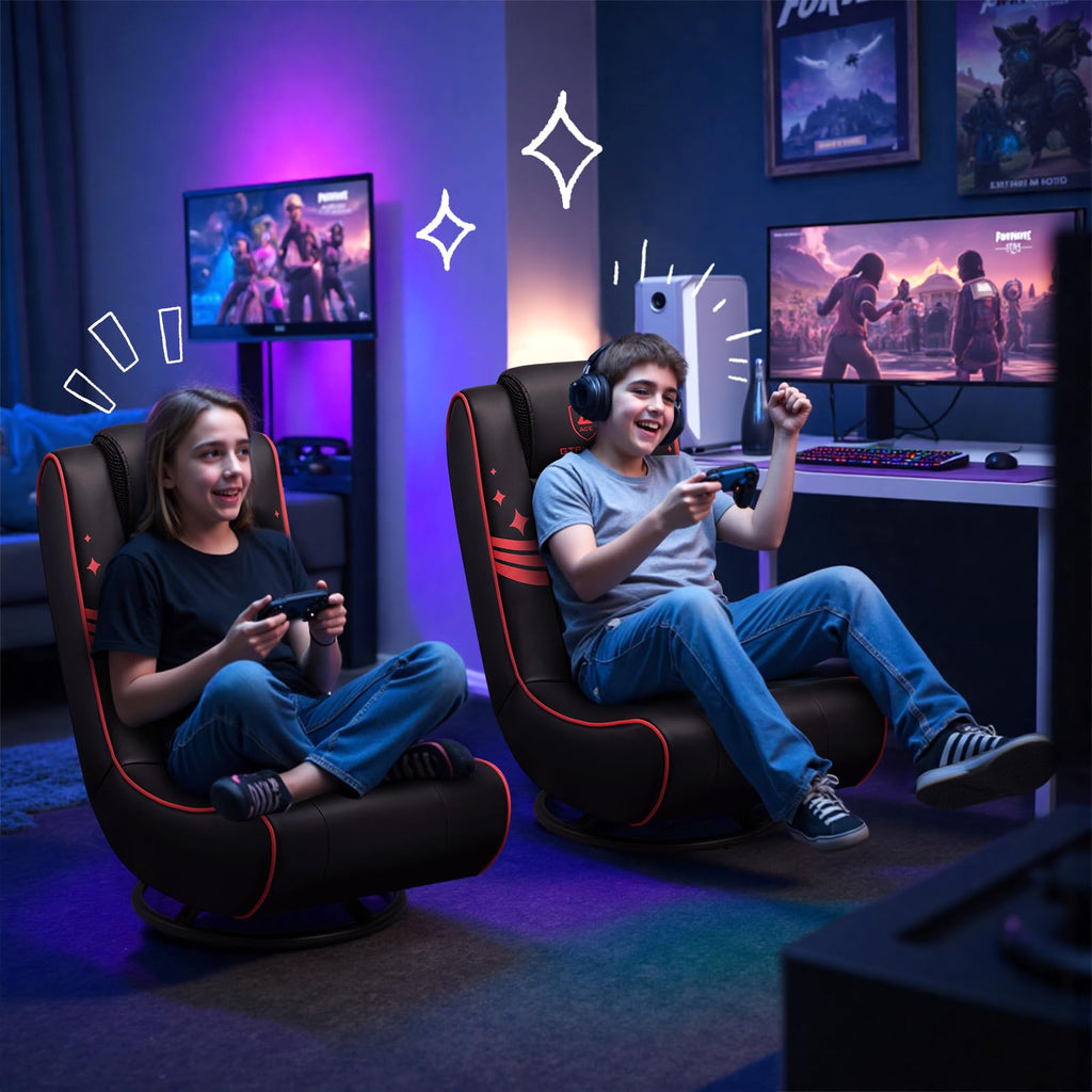 GTPLAYER Floor Gaming Chair Foldable Swivel Floor Chairs for Kids Boys Comfy Video Game Seat with 360Â° Multipurpose for Gamers, Bedroom or Game Room(Black-Blue)