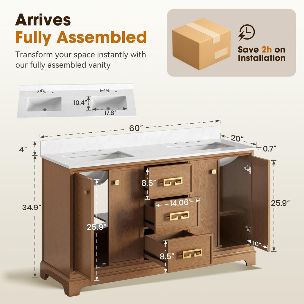 72 Inch Double Sink Bathroom Vanity Solid Wood, Fully Assembled