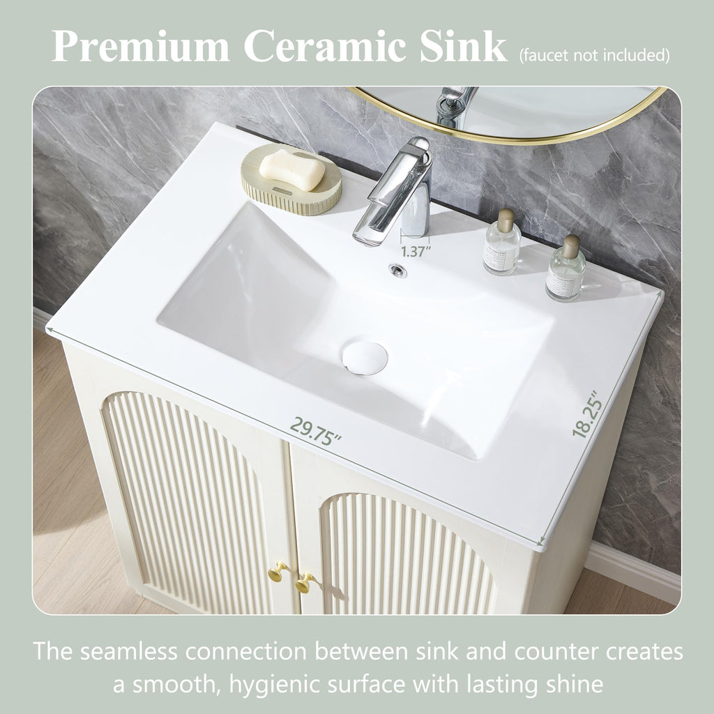 IFGET 30 Inch Bathroom Vanity with Sink, Arched Fluted Design, Natural Oak