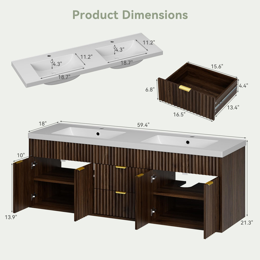 36" Bathroom Vanity with Sink Modern Oak