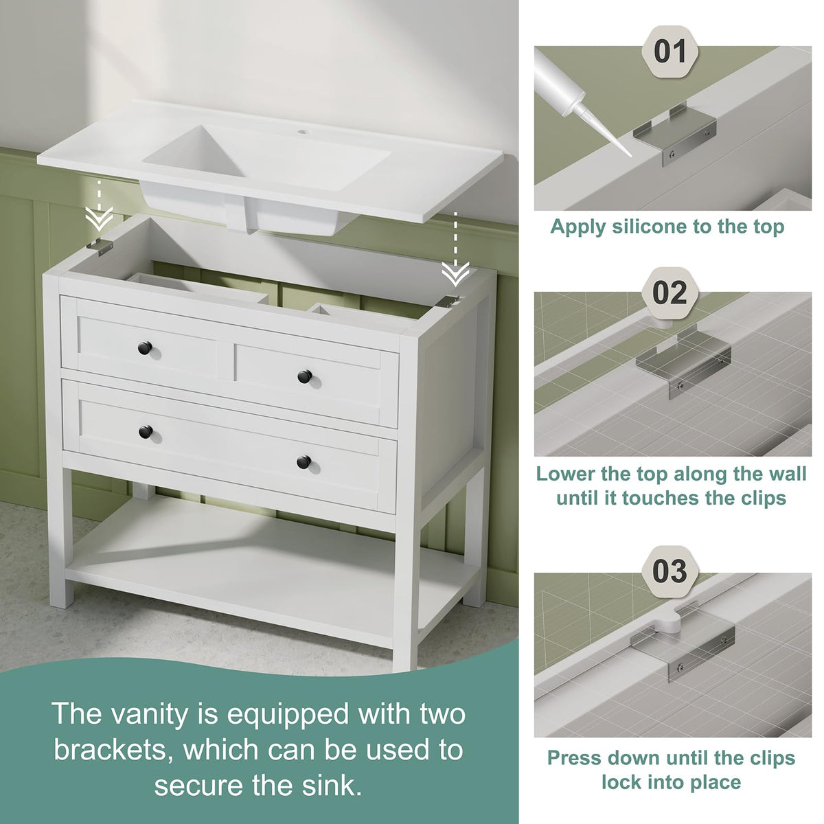 42 Inch Bathroom Vanity with Sink, Fully-Assembled, Walnut