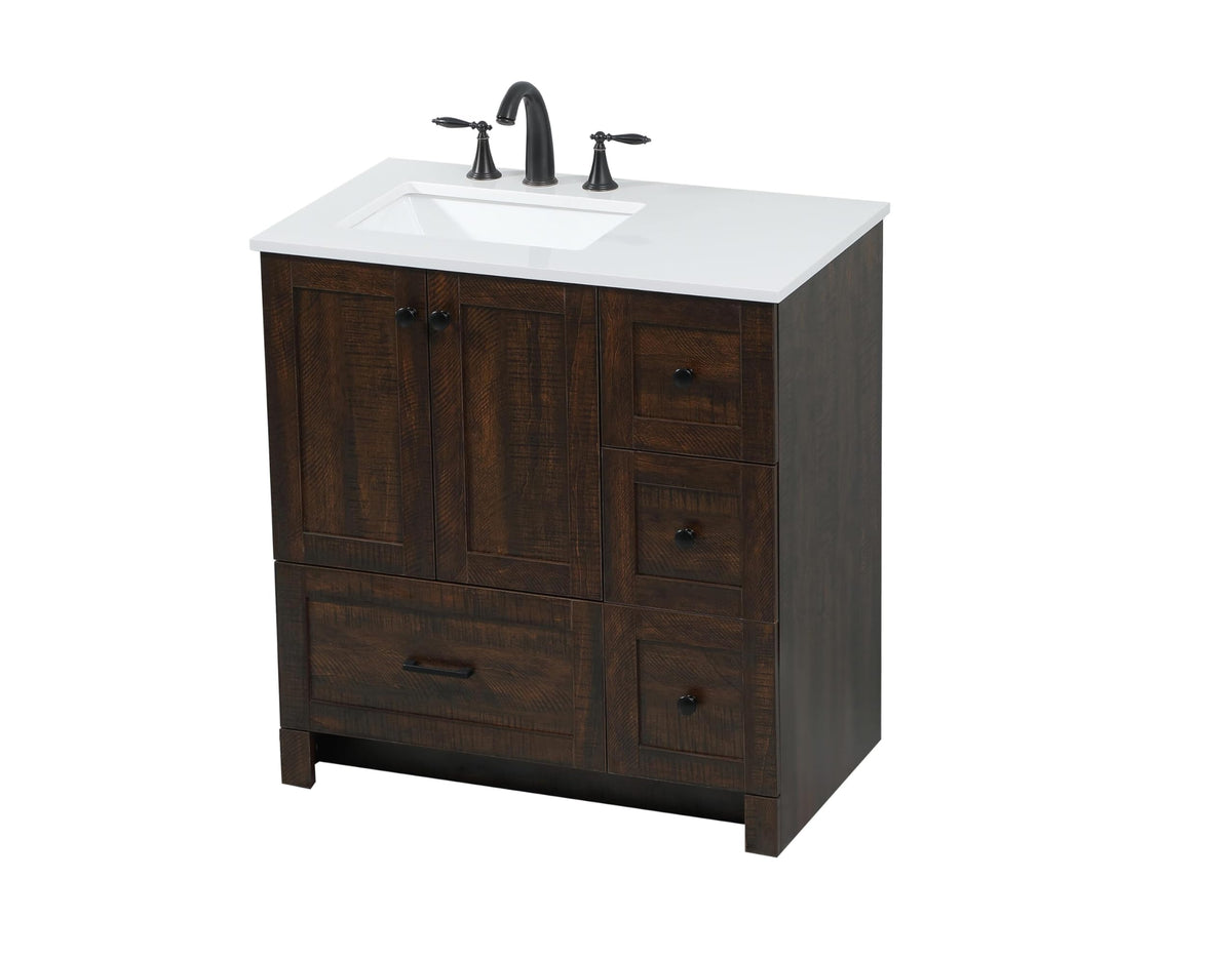 18" Pre-Assembled Bathroom Vanity with Sink, Engineered Wood, Ivory White Engineered Marble Countertop Included, Single Oval Porcelain Sink, 1 Soft-Close Drawers, Expresso