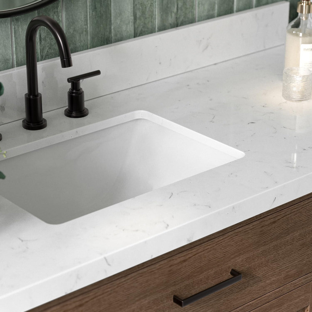 ARIEL Hepburn 60-inch Bathroom Vanity with Sink,Solid Wood, 1.5-inch Carrara White Quartz Countertop & Backsplash, Single Rectangular Porcelain Sink, 2 Soft Closing Doors, 9 Dovetail Drawers, Black