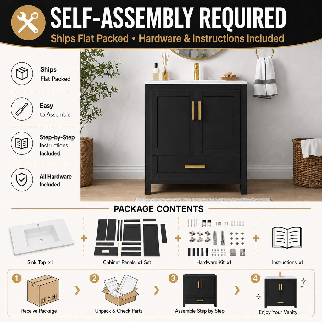 36 Inch Modern Bathroom Vanity with Sink, Black