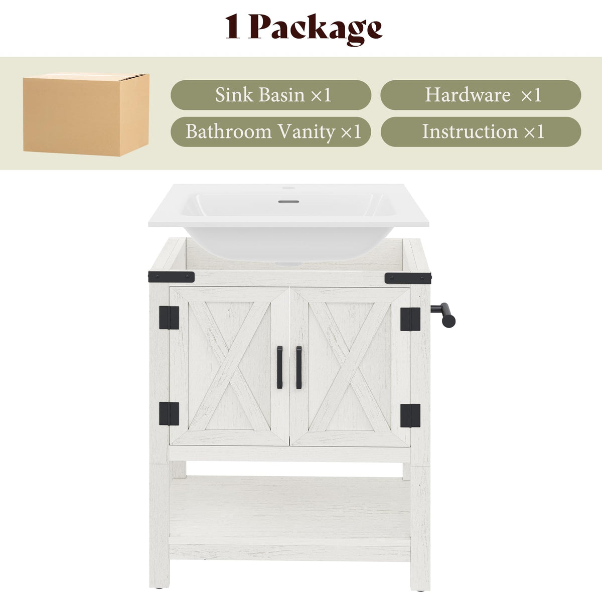 AMERLIFE 48" White Farmhouse Sink Bathroom Vanity, Solid White Top