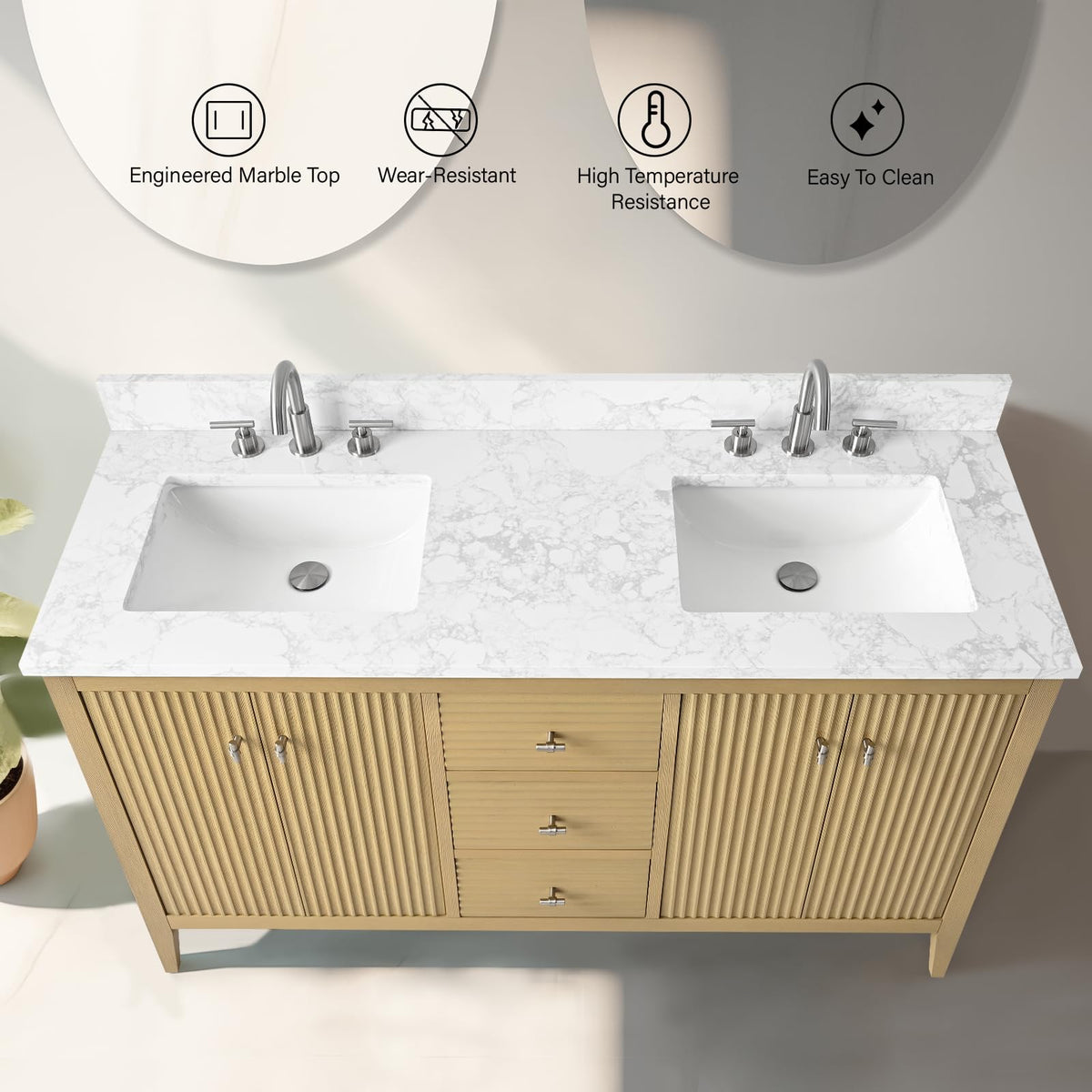 Vanity Art 84 inch Bathroom Vanity with Double Sink & Ceramic Top, Vanity Cabinet with Soft-Closing Door, Solid Wood Frame, Linear Pattern, Walnut, Golden Brushed Handware,Vintage Green