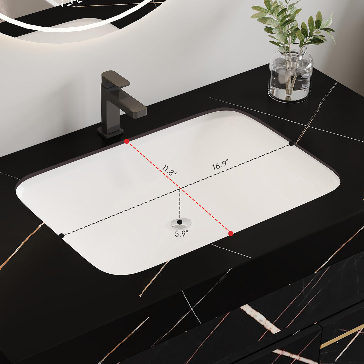 Glintee 40" Floating Bathroom Vanity & Sintered Stone Top, Black