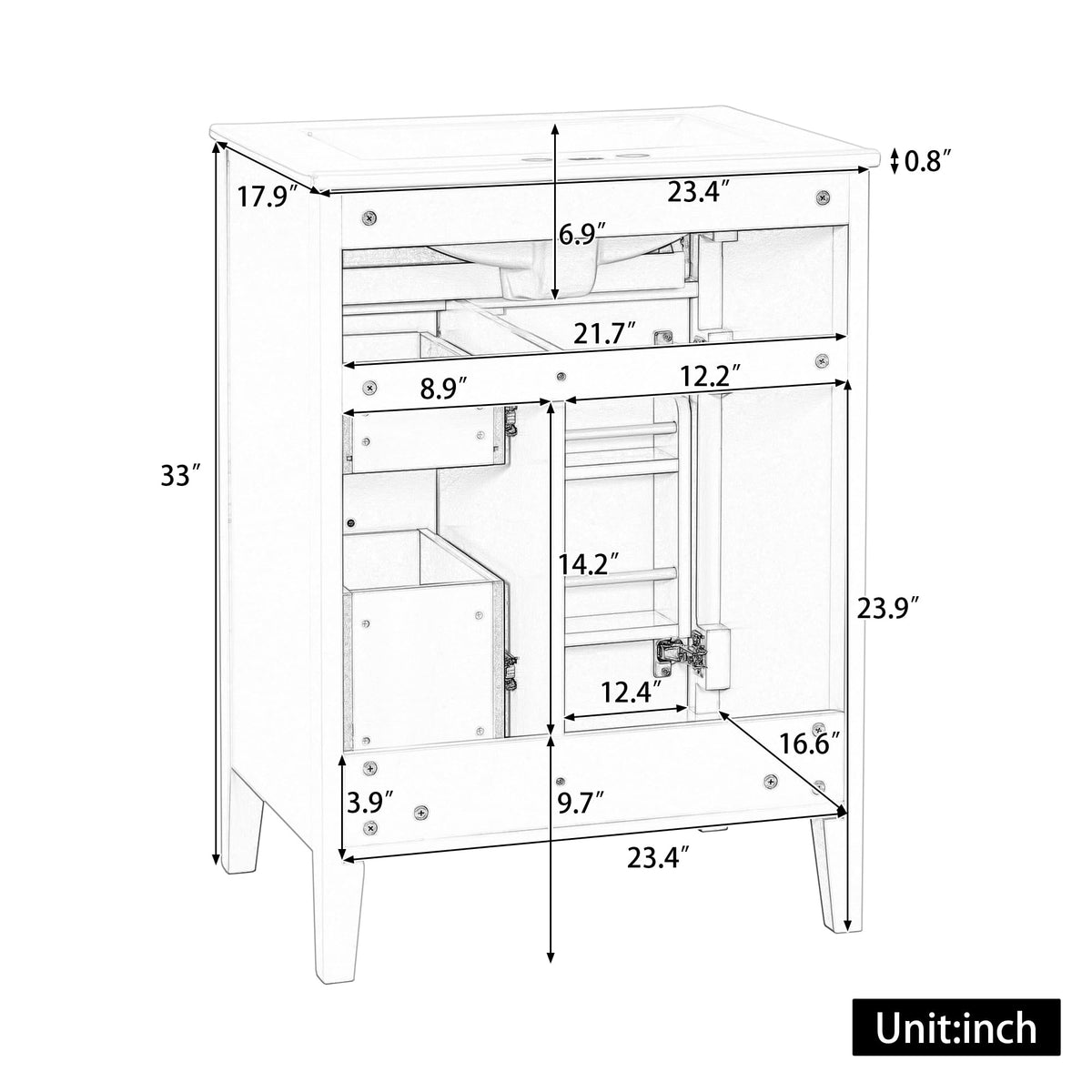 36 Inch Bathroom Vanities with Undermount Ceramic Sink, Storage Cabinet with Soft Closing Doors and Three Drawers, Solid Wood Frame, Natural Wood