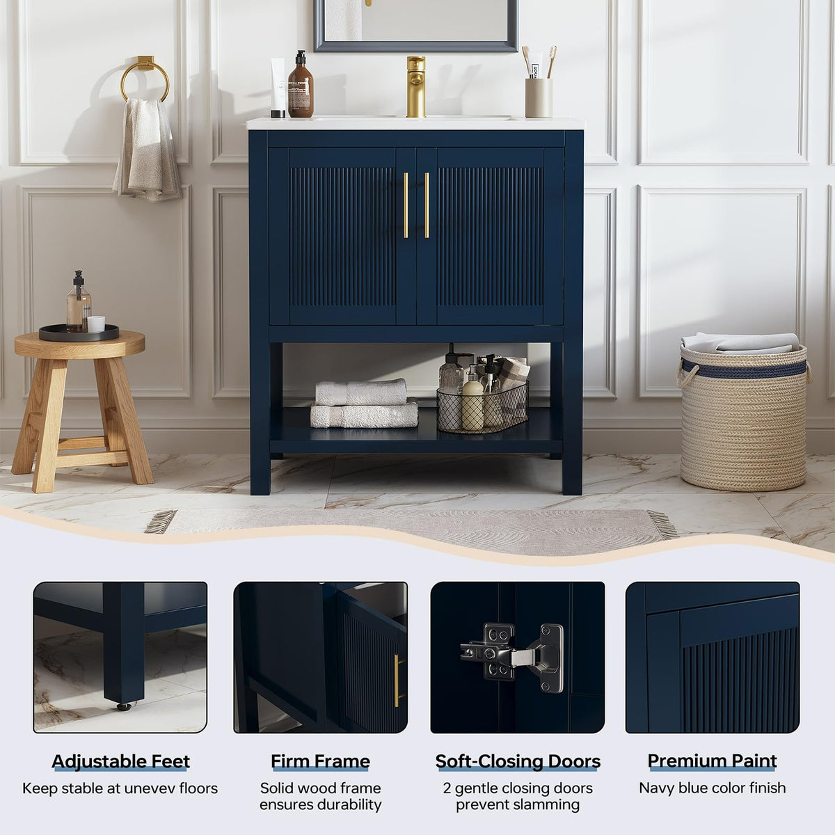 36 Inch Modern Bathroom Vanity with Sink, Black