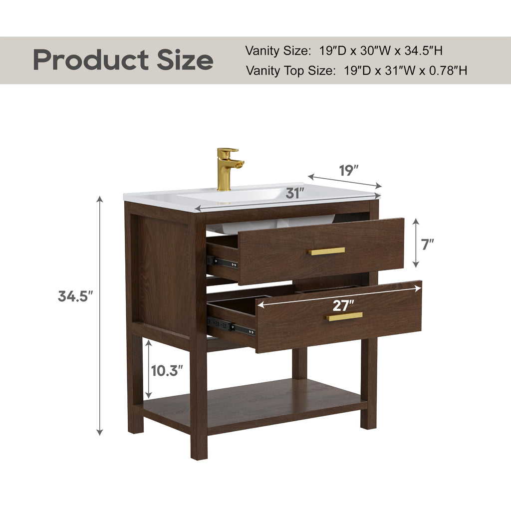 42 Inch Bathroom Vanity with Sink, Fully-Assembled, Walnut
