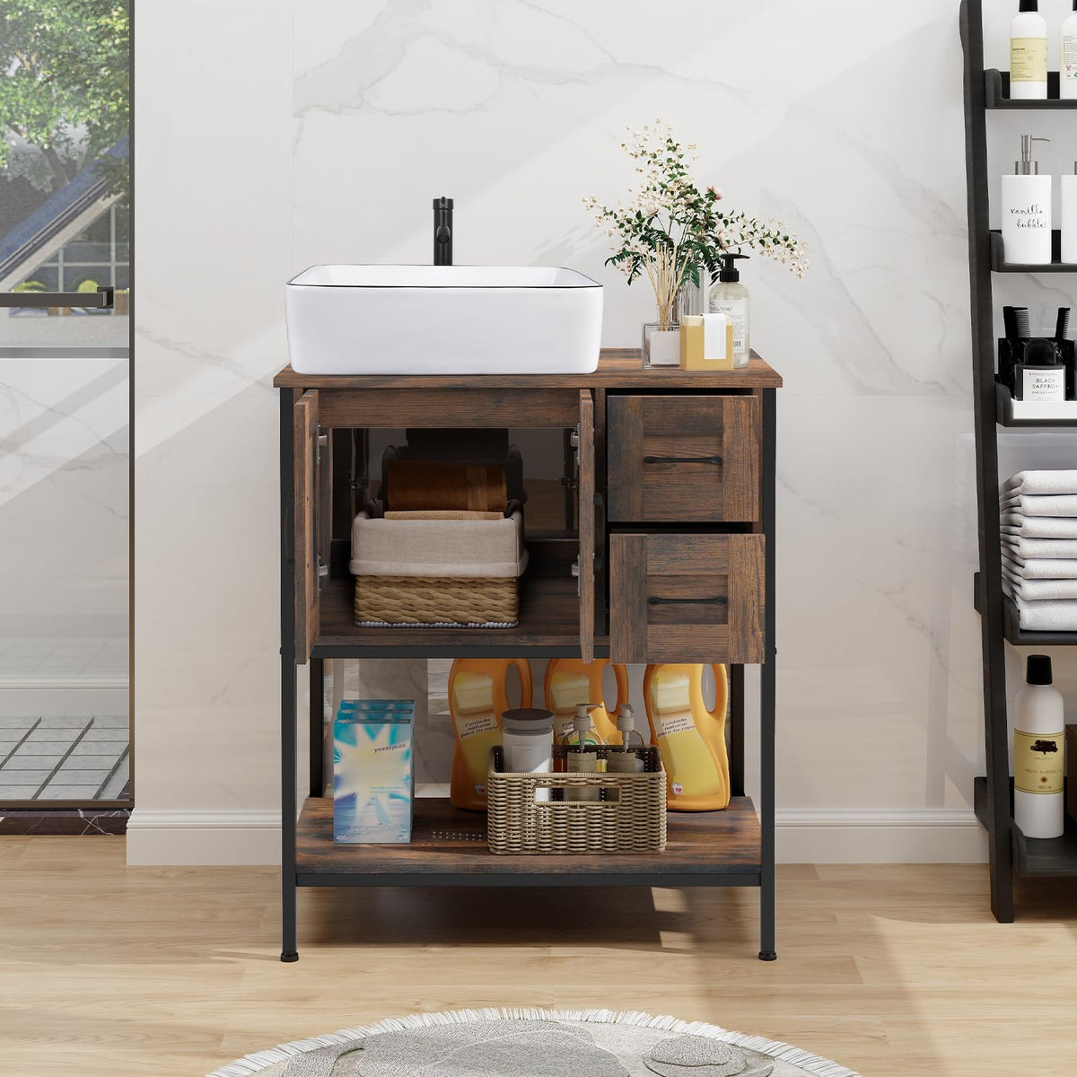 YOURLITE 36-Inch Farmhouse Bathroom Vanity with Vessel Sink, Rustic Brown