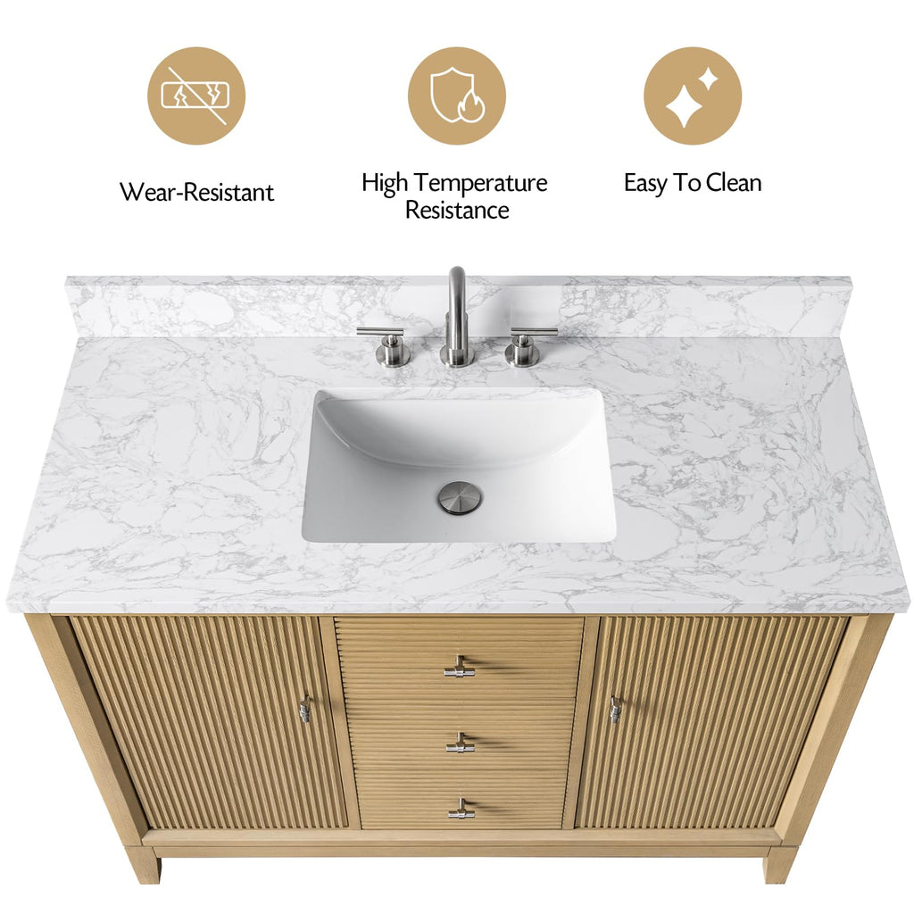 Vanity Art 72" Bathroom Vanity with Double Sink & Arabescato White Engineered Stone Top, Vanity Cabinet with Soft Closing Door, Solid Wood Frame, Golden Brushed Handles, Walnut VA8172D-Walnut-GB