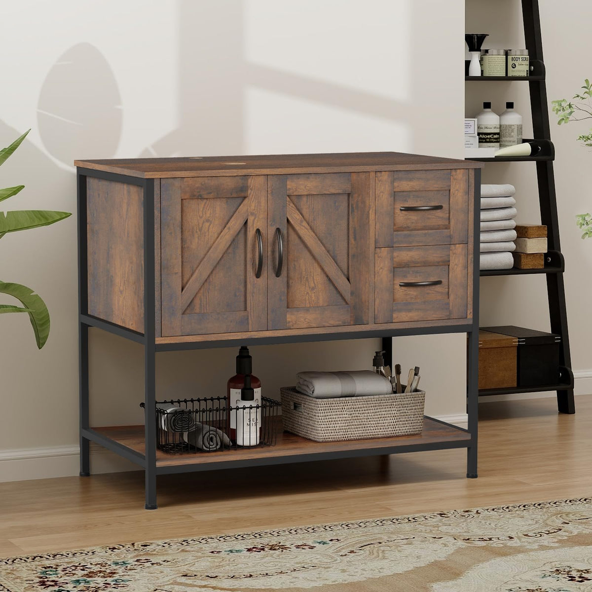 YOURLITE 36-Inch Farmhouse Bathroom Vanity with Vessel Sink, Rustic Brown
