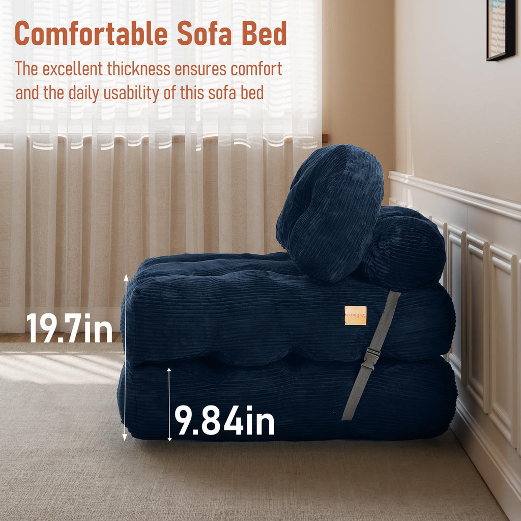 Folding Sofa Bed, Convertible Sleeper Chair with Back Support and Pillow
