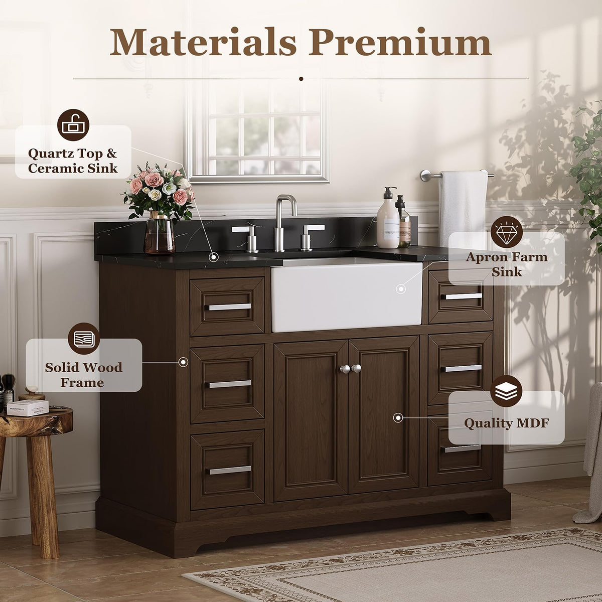 48 Inch Bathroom Vanity with Sink, Fully Assembled, Green