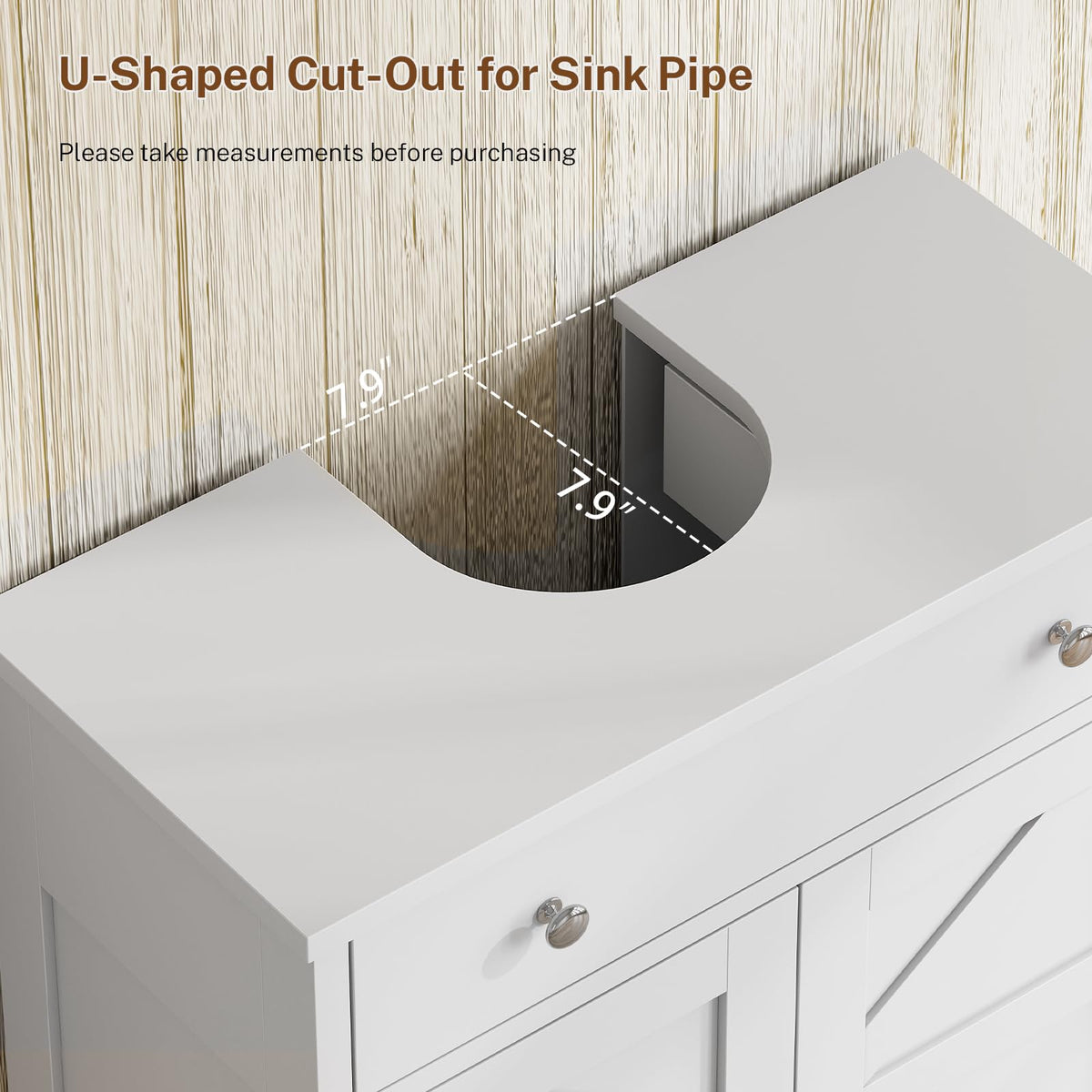 TEENFON Pedestal Sink Storage Cabinet with 2 Doorsand Drawer, Bathroom Sink Cabinet, Under Sink Storage with U-Shape Cut-Out, White