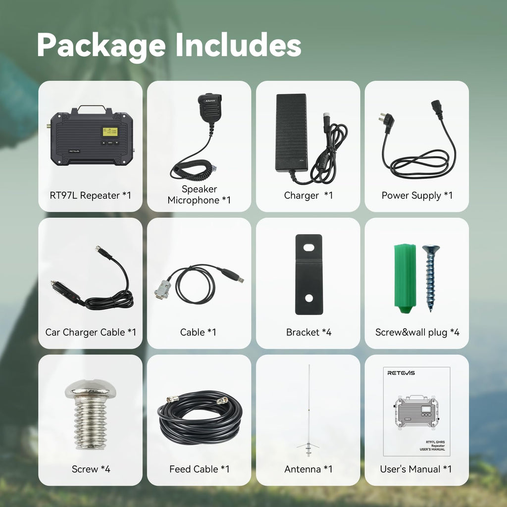 Retevis RT97L GMRS Repeater System, High Power with FRP Antenna & Cable