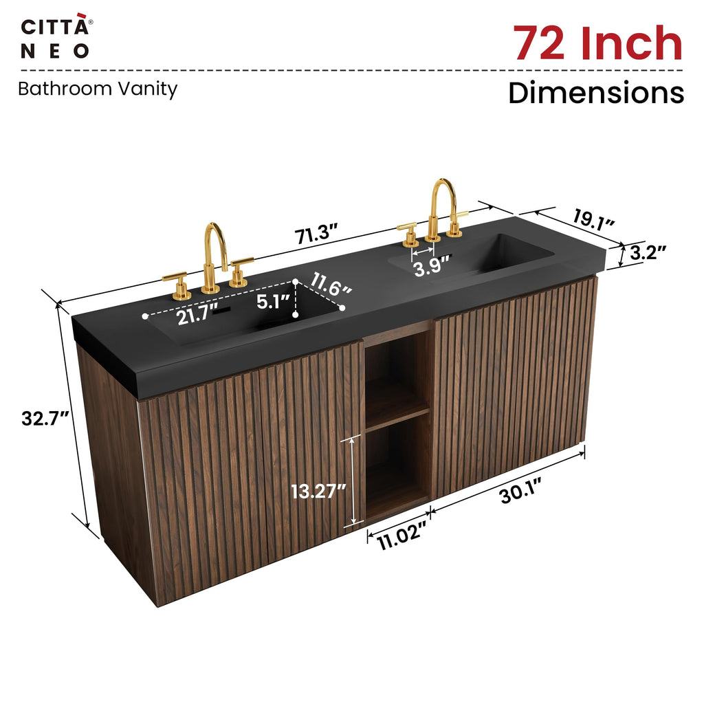 36â Modern Bathroom Vanity with Black Sink, Smoked Brown