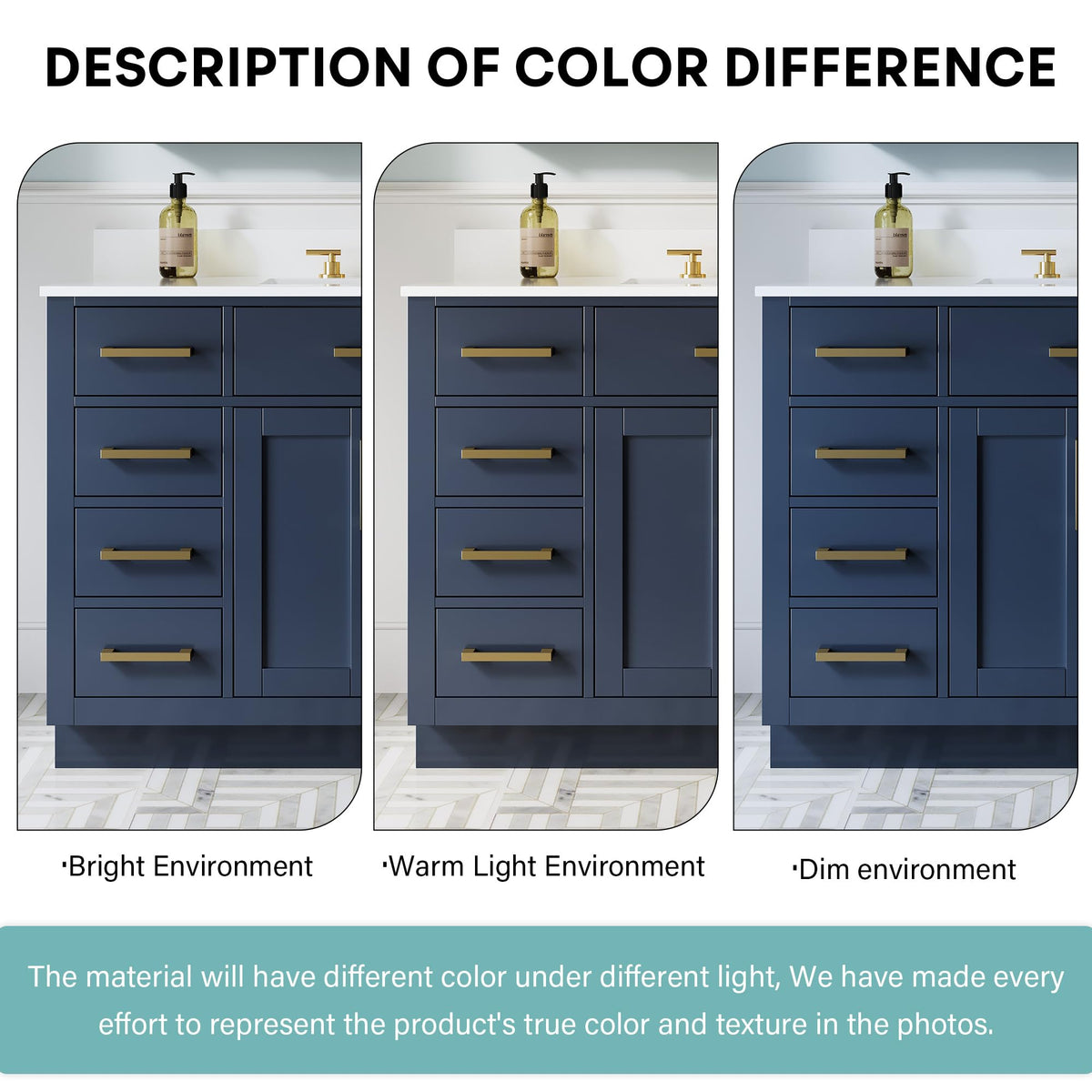 WELLFOR 36-Inch Bathroom Vanity with Sink W/ 2 Doors & 4 Drawers & 1 Flip Drawer,Navy Blue Vanity W/Matte Black Handles