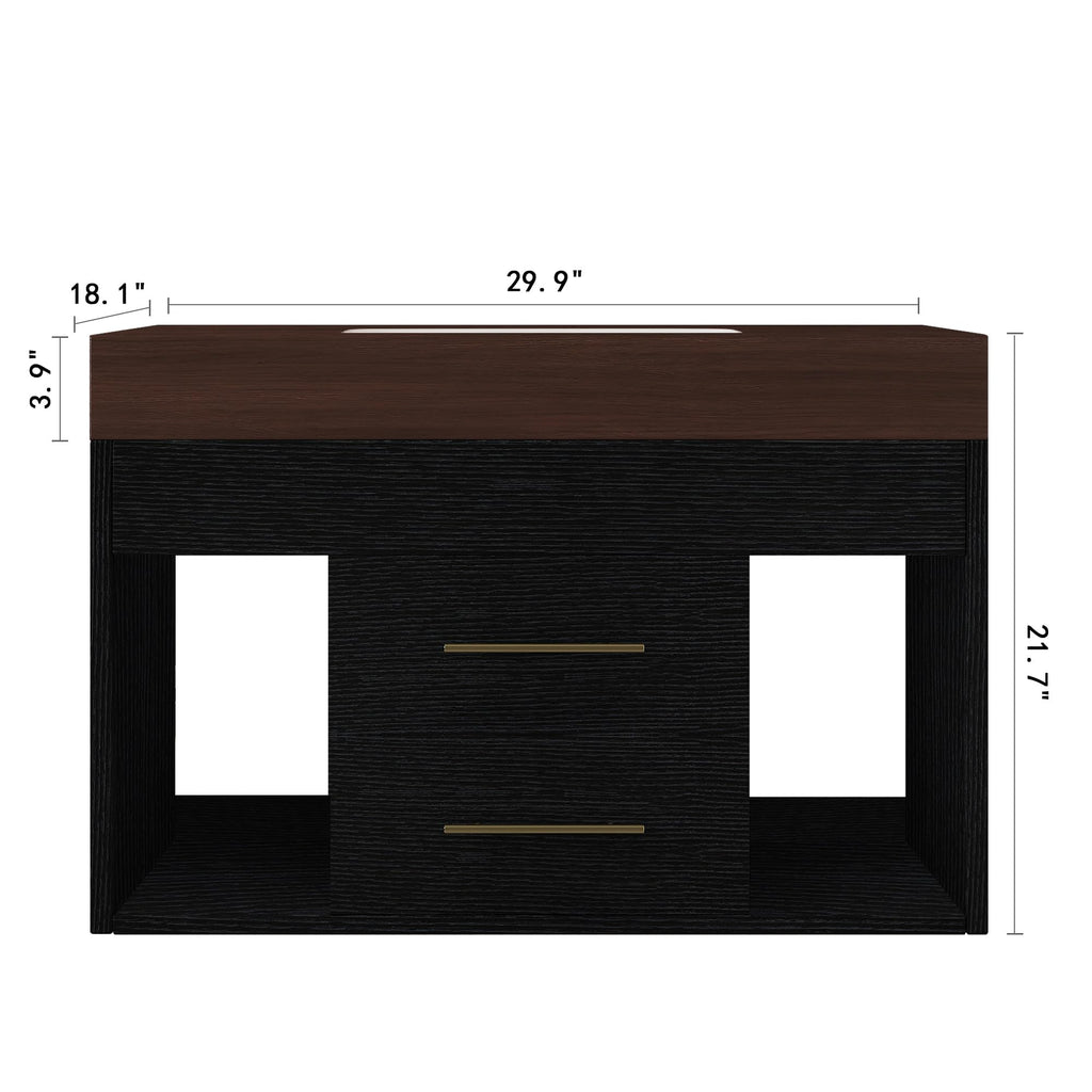 Glintee 40" Floating Bathroom Vanity & Sintered Stone Top, Black