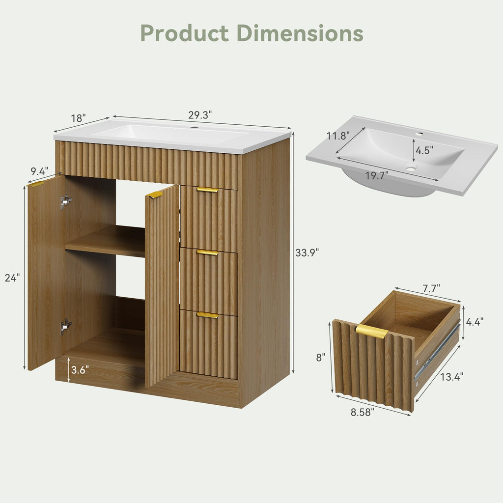 36" Bathroom Vanity with Sink Modern Oak