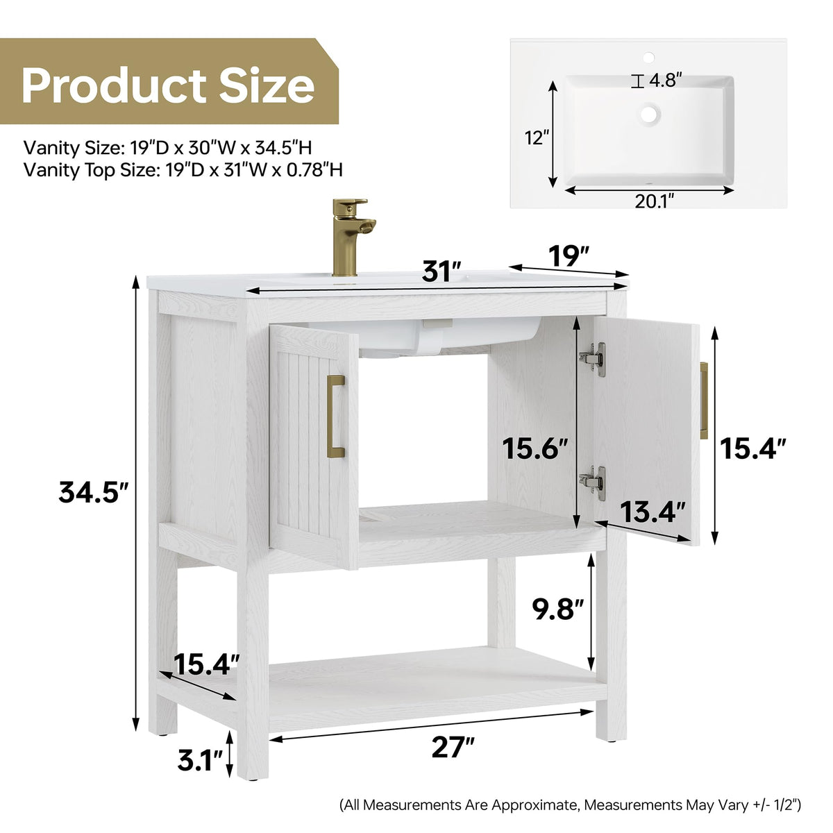 42 Inch Bathroom Vanity with Sink, Fully-Assembled, Walnut