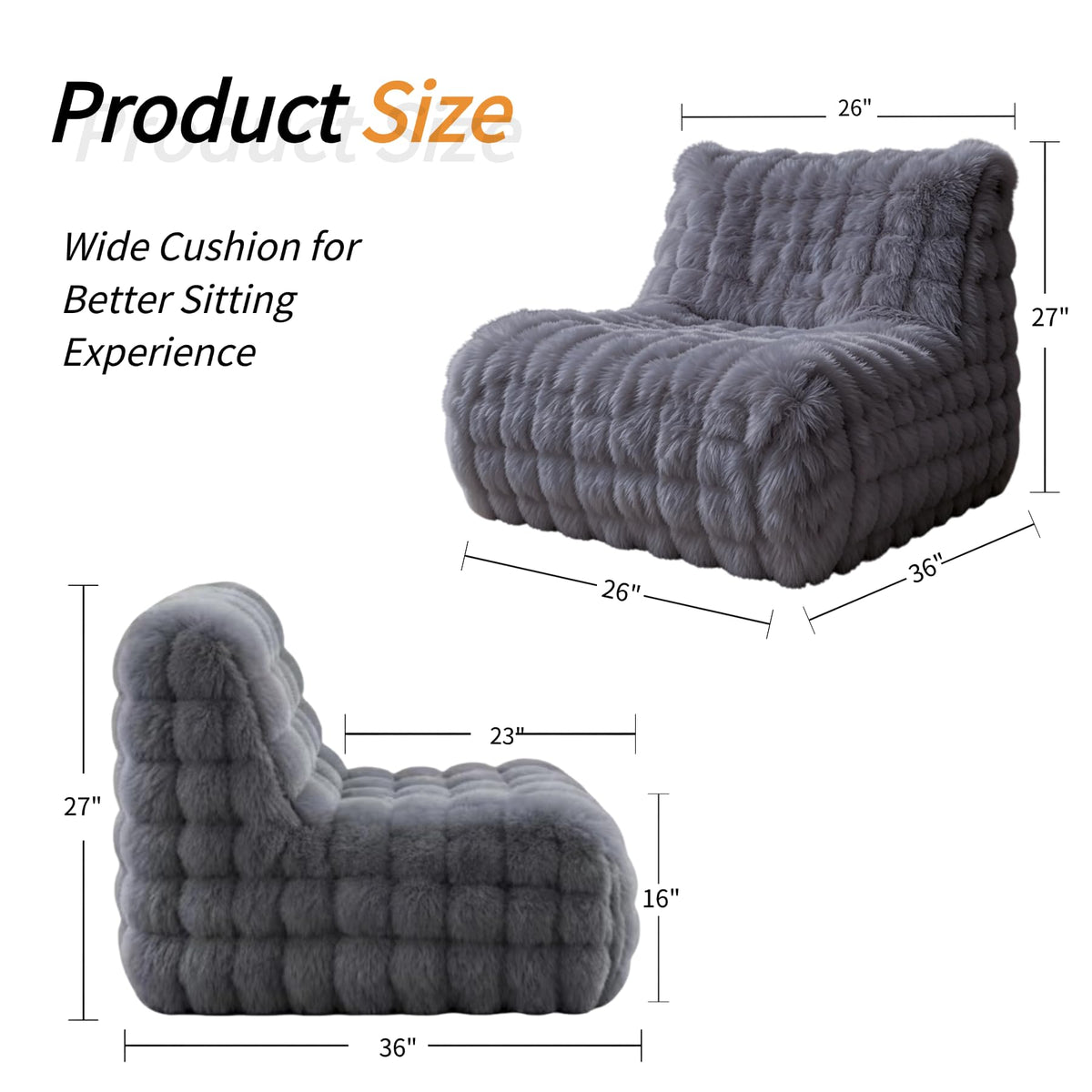 Memory Foam Bean Bag Chair, Gray