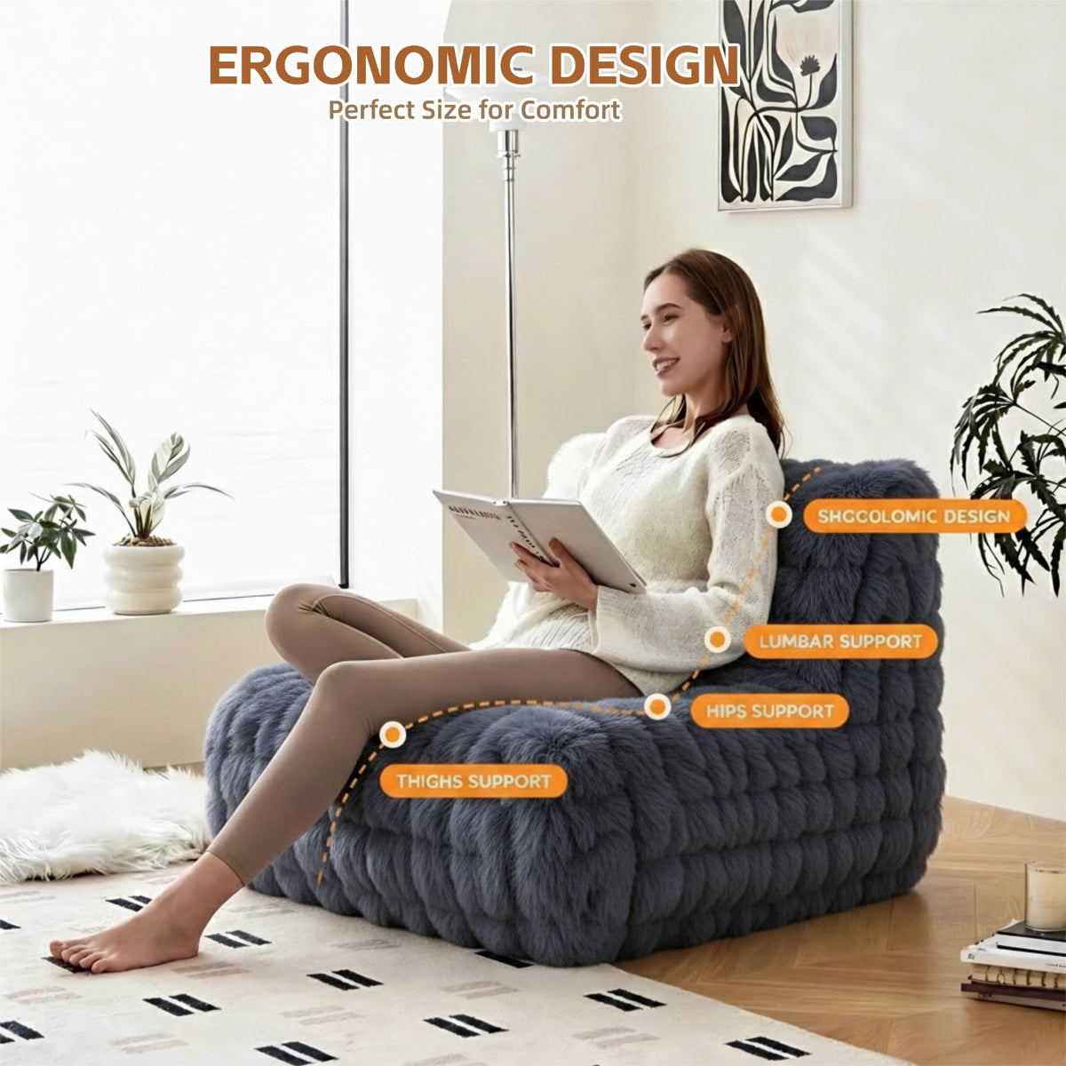 Memory Foam Bean Bag Chair, Gray