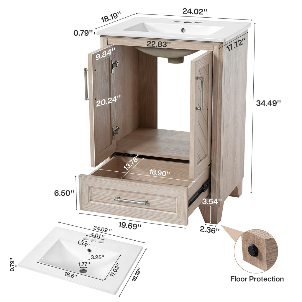 Tribesigns 30 Inch Bathroom Vanity with Sink, Water-Resistant Door, Walnut