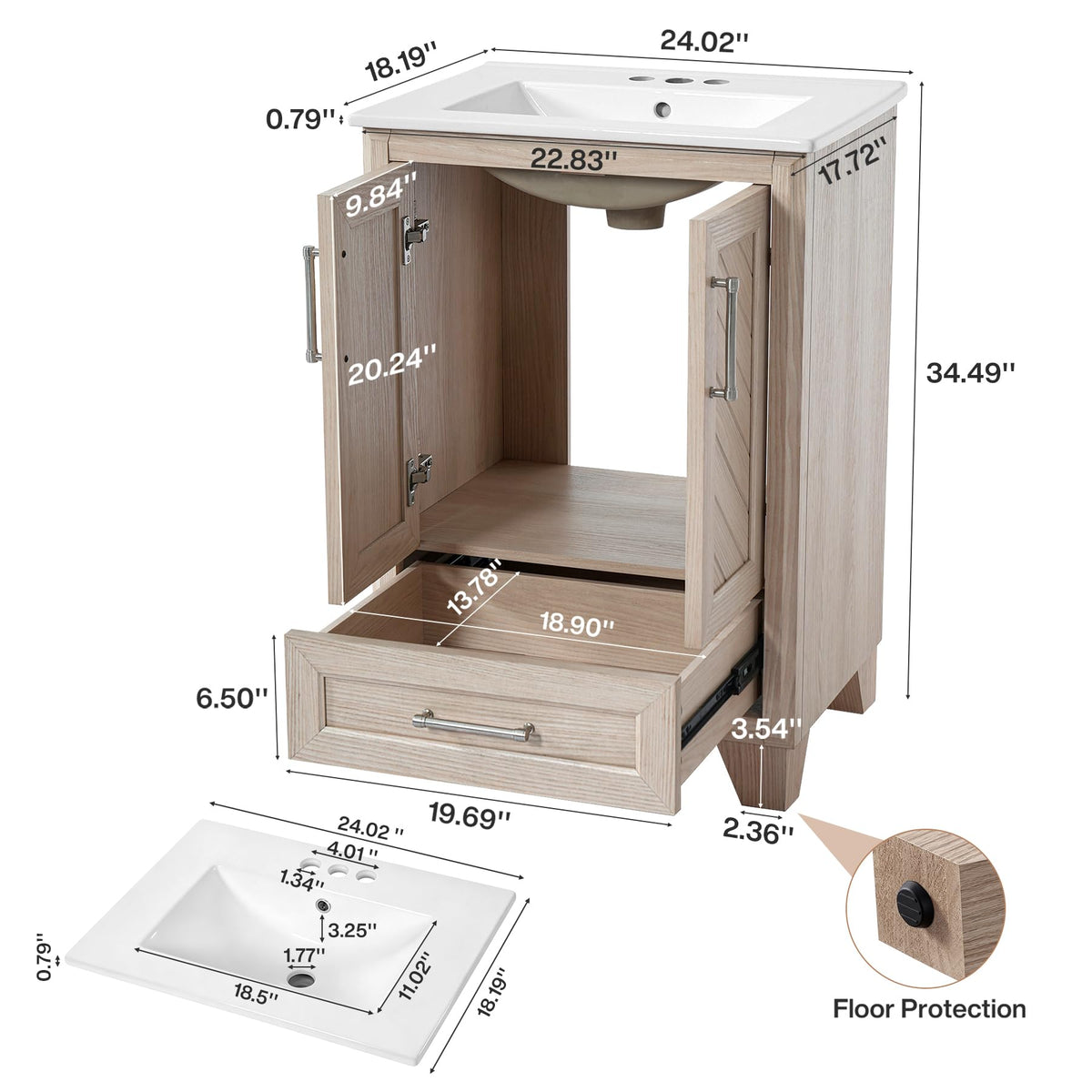 Tribesigns 30 Inch Bathroom Vanity with Sink, Water-Resistant Door, Walnut
