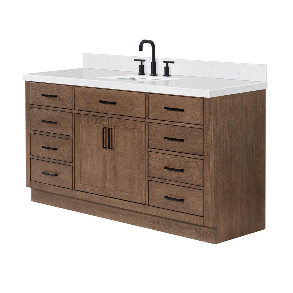 ARIEL Hepburn 66-inch Bathroom Vanity with Sink,Solid Wood, 1.5-inch Pure White Quartz Countertop & Backsplash, Single Rectangular Porcelain Sink, 2 Soft Closing Doors, 9 Dovetail Drawers, White