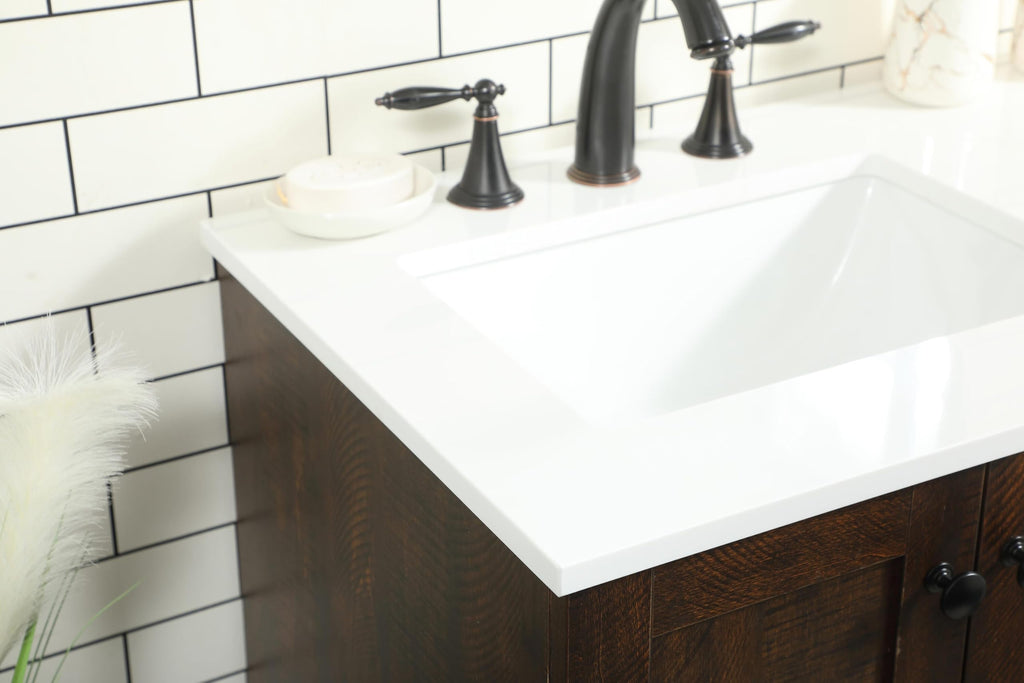 18" Pre-Assembled Bathroom Vanity with Sink, Engineered Wood, Ivory White Engineered Marble Countertop Included, Single Oval Porcelain Sink, 1 Soft-Close Drawers, Expresso